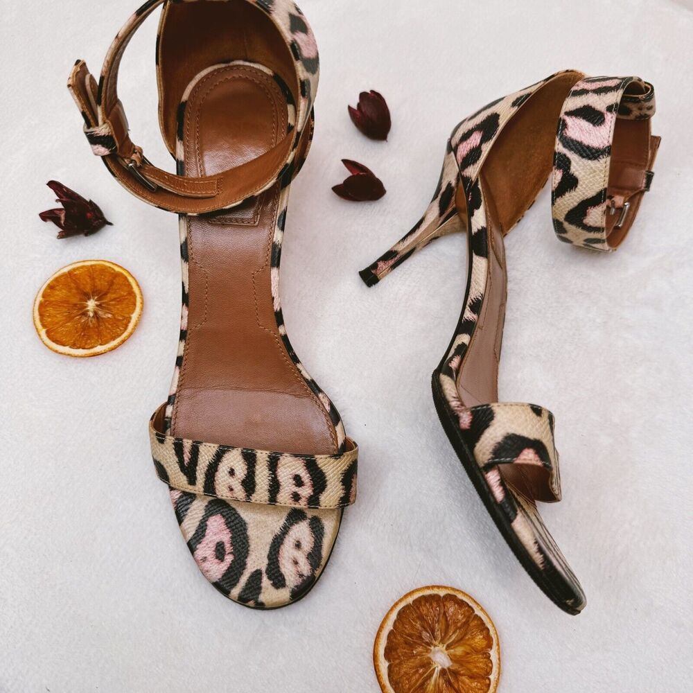 Givenchy Womens Shoes Leopard Print Leather Sandal Kitten Heel Mob Wife Size 36